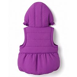 Babyhug Woven Sleeveless Solid  Hooded Padded Jacket with Frill & Bow - Purple