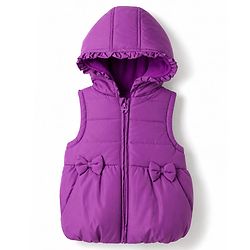 Babyhug Woven Sleeveless Solid  Hooded Padded Jacket with Frill & Bow - Purple