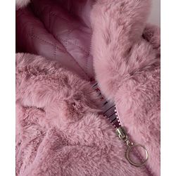 Babyhug Fur Woven Hoodie Jacket with Full Sleeves and Pearls Embellishment - Pink