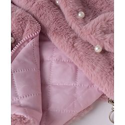 Babyhug Fur Woven Hoodie Jacket with Full Sleeves and Pearls Embellishment - Pink