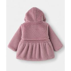 Babyhug Fur Woven Hoodie Jacket with Full Sleeves and Pearls Embellishment - Pink