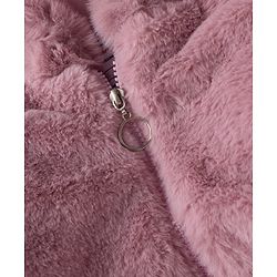 Babyhug Fur Woven Hoodie Jacket with Full Sleeves and Pearls Embellishment - Pink