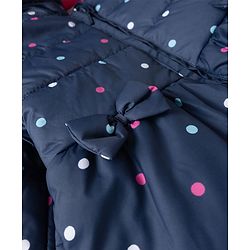 Babyhug Woven Full Sleeves Hooded Padded Winter Jacket With Polka Dots Print & Bow Applique - Navy Blue