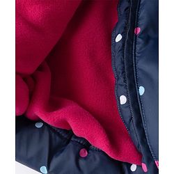 Babyhug Woven Full Sleeves Hooded Padded Winter Jacket With Polka Dots Print & Bow Applique - Navy Blue