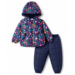 Babyhug Full Sleeves Winter Wear Suits With Floral Print- Navy Blue