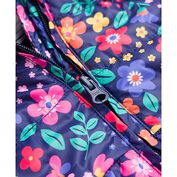 Babyhug Full Sleeves Winter Wear Suits With Floral Print- Navy Blue
