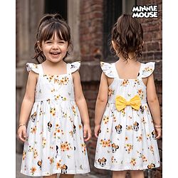 Babyhug Disney Cotton Woven One Piece Dresses/Frocks with Minnie Mouse Graphics Multi Color 6-9 Months
