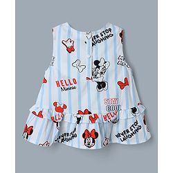 Babyhug Disney Cotton Woven Sleeveless Top and Shorts With Minnie Mouse Graphics - Light Blue & Red
