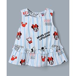 Babyhug Disney Cotton Woven Sleeveless Top and Shorts With Minnie Mouse Graphics - Light Blue & Red