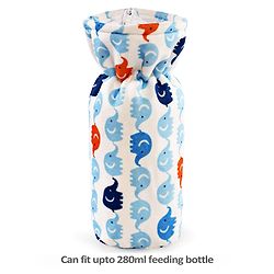 Babyhug Velour Feeding Bottle Cover Elephant Print Large Blue - Fits Upto 280 ml Bottle