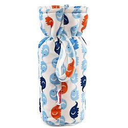 Babyhug Velour Feeding Bottle Cover Elephant Print Large Blue - Fits Upto 280 ml Bottle