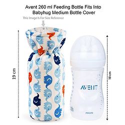 Babyhug Velour Feeding Bottle Cover Elephant Print Large Blue - Fits Upto 280 ml Bottle