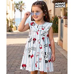 Babyhug Disney Cotton Woven Frock with Minnie Mouse Graphics Blue 6-9 Months