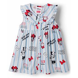Babyhug Disney Cotton Woven Frock with Minnie Mouse Graphics Blue 6-9 Months