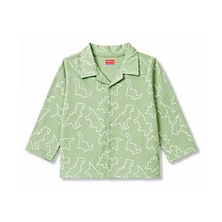 Babyhug Cotton Knit Full Sleeves Shirt & Pyjama Co-Ord Night Suit With Dino Print - Teal Blue