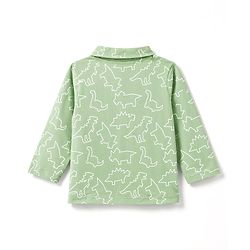 Babyhug Cotton Knit Full Sleeves Shirt & Pyjama Co-Ord Night Suit With Dino Print - Teal Blue