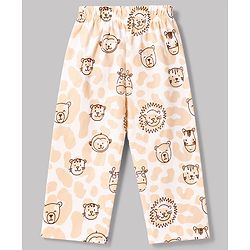 Babyhug 100% Cotton Knit Full Sleeves Front Open Lion Face Printed Co-Ords Shirt & Pyjama Night Suit -White