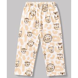 Babyhug 100% Cotton Knit Full Sleeves Front Open Lion Face Printed Co-Ords Shirt & Pyjama Night Suit -White