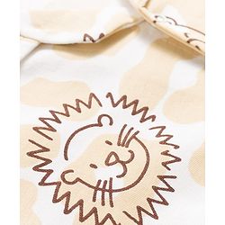 Babyhug 100% Cotton Knit Full Sleeves Front Open Lion Face Printed Co-Ords Shirt & Pyjama Night Suit -White