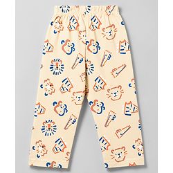 Babyhug 100% Cotton Knit Half Sleeves Shirt & Pyjama Co-Ord Night Suit With Animal Print - Brown