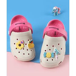 Cute Walk by Babyhug Backstrap Closure Clogs With Floral & Duck Applique - Pink