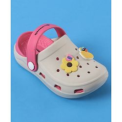 Cute Walk by Babyhug Backstrap Closure Clogs With Floral & Duck Applique - Pink