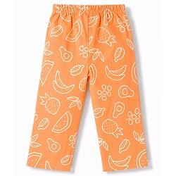 Babyhug 100% Cotton Knit Half Sleeves Shirt & Pyjama Co-Ord Night Suit With Tropical Print - Orange