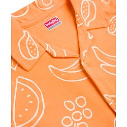 Babyhug 100% Cotton Knit Half Sleeves Shirt & Pyjama Co-Ord Night Suit With Tropical Print - Orange