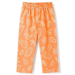 Babyhug 100% Cotton Knit Half Sleeves Shirt & Pyjama Co-Ord Night Suit With Tropical Print - Orange