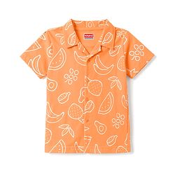 Babyhug 100% Cotton Knit Half Sleeves Shirt & Pyjama Co-Ord Night Suit With Tropical Print - Orange