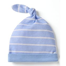 Babyhug 100% Cotton Interlock Knit Stripped Cap with Jungle Theme Print Blue & White Pack of 2 - Diameter 16 cm