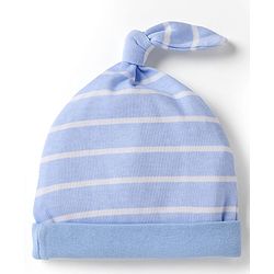Babyhug 100% Cotton Interlock Knit Stripped Cap with Jungle Theme Print Blue & White Pack of 2 - Diameter 16 cm