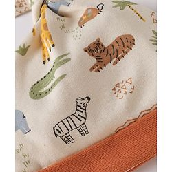 Babyhug 100% Cotton Interlock Knit Stripped Cap with Jungle Theme Print Blue & White Pack of 2 - Diameter 16 cm