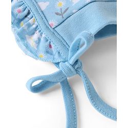 Babyhug 100% Cotton Interlock Baby Caps with Floral & Animal Print Pack of 2 in Blue Diameter - 12