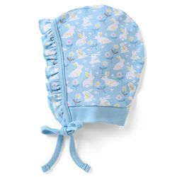 Babyhug 100% Cotton Interlock Baby Caps with Floral & Animal Print Pack of 2 in Blue Diameter - 12