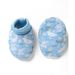 Babyhug 100% Cotton Interlock Knit Cap, Mittens & Booties with Floral Bunny Print Light Blue - Diameter 10 cm