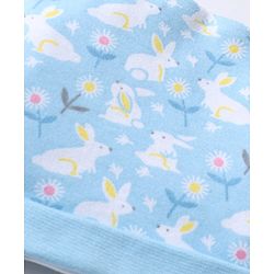 Babyhug 100% Cotton Interlock Knit Cap, Mittens & Booties with Floral Bunny Print Light Blue - Diameter 10 cm