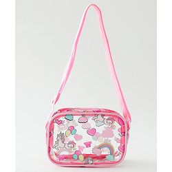 Babyhug Transparent Sling Bag With Unicorn Print - Pink
