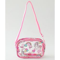 Babyhug Transparent Sling Bag With Unicorn Print - Pink