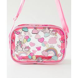 Babyhug Transparent Sling Bag With Unicorn Print - Pink