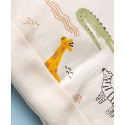 Babyhug 100% Cotton Interlock Knit Cap Mittens & Booties With Jungle Theme Print White - Diameter 11.5 cm