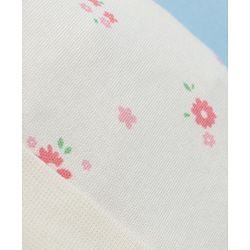 Babyhug 100% Cotton Interlock Knit Cap, Mitten & Booties With Floral Print In White - Diameter 10.5 cm