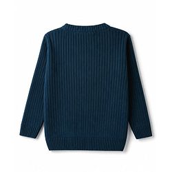 Babyhug Knit Full Sleeves Striped Pullover With Patch - Navy Blue