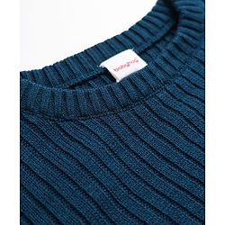 Babyhug Knit Full Sleeves Striped Pullover With Patch - Navy Blue