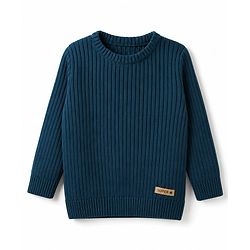 Babyhug Knit Full Sleeves Striped Pullover With Patch - Navy Blue