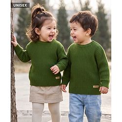 Babyhug Knit Full Sleeves Striped Pullover With Patch - Navy Blue