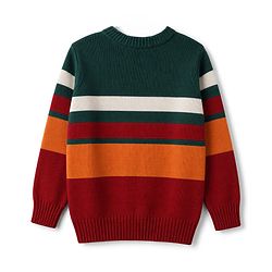 Babyhug Knit Full Sleeves Striped Pullover Sweater With Patch - Red