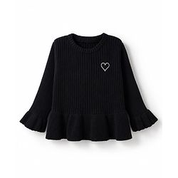 Babyhug Knit Full Sleeves Hearts Embroidered Pullover Sweater - Black