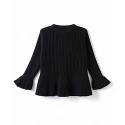 Babyhug Knit Full Sleeves Hearts Embroidered Pullover Sweater - Black
