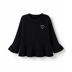 Babyhug Knit Full Sleeves Hearts Embroidered Pullover Sweater - Black